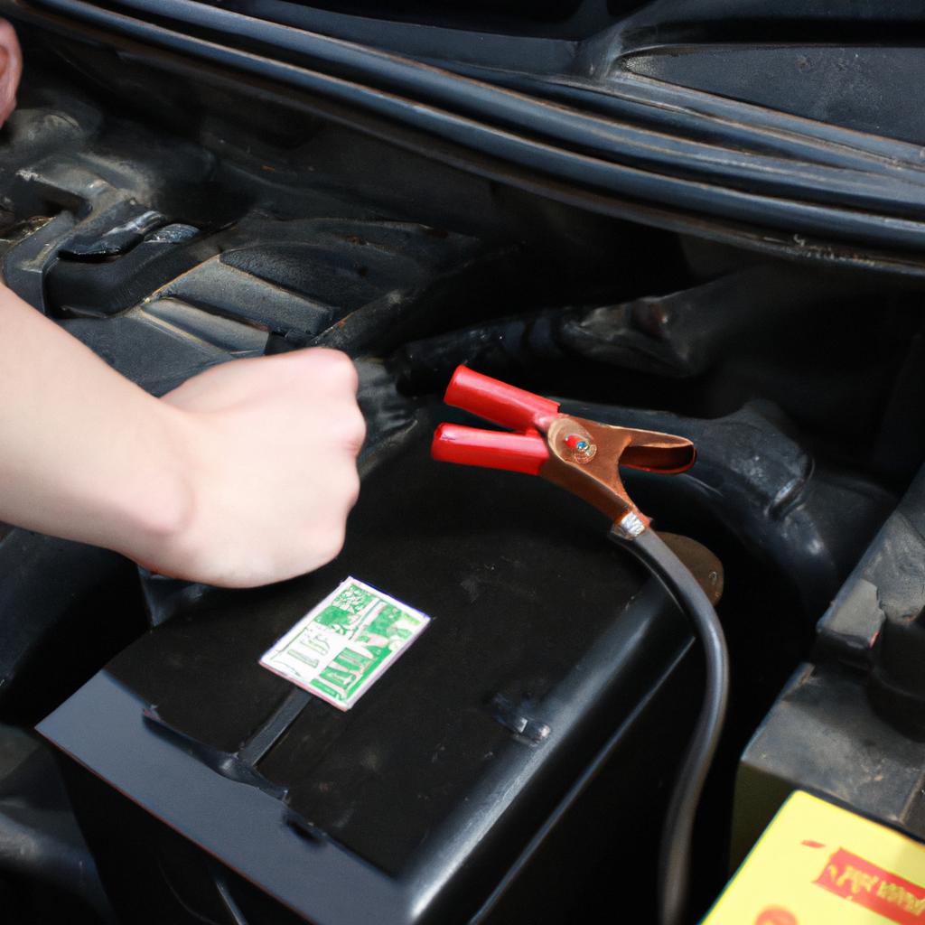 Person checking car battery charge